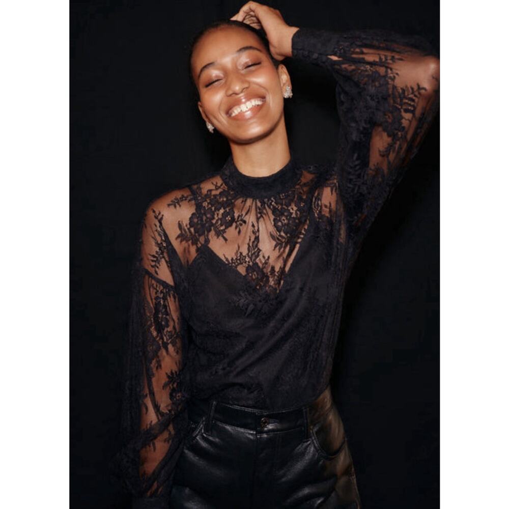 NWT Tuckernuck HYACINTH HOUSE Black Lace Adele Blouse Mockneck M - Picture 4 of 4